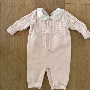 Ralph Lauren Pink Cable Knit Baby One Piece with Peter Pan collar 6 Months
